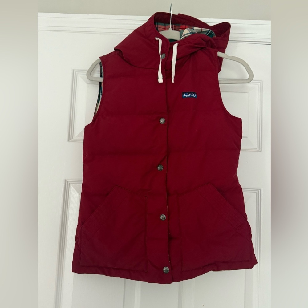 Penfield Lucedale Red Hooded Down Quilted Puffer Vest Size Small
